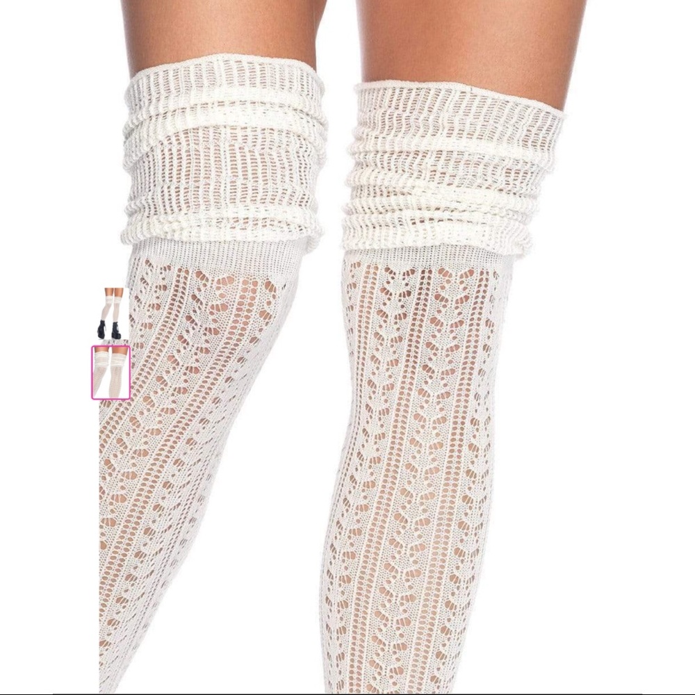 Acrylic pointelle over the knee scrunch sock Ivory